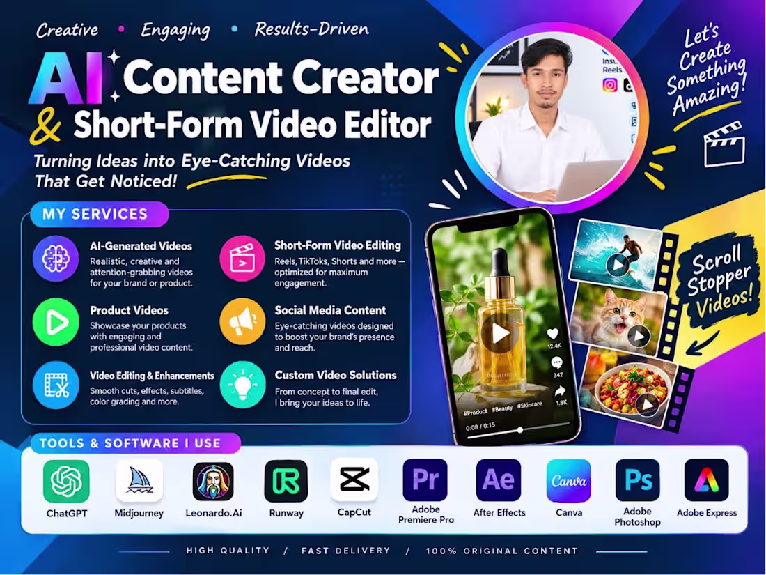 Cover image for AI Video Creation & Short-Form Video Editing for Brands and Prod