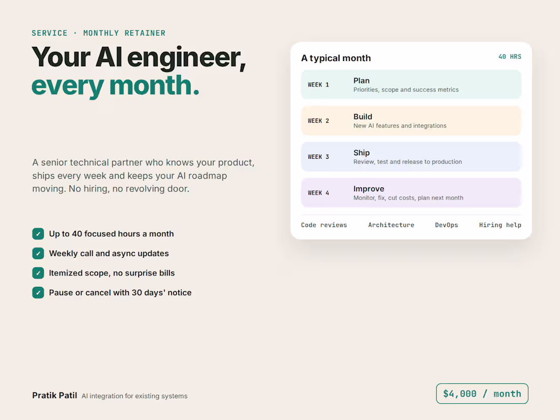 Cover image for Fractional AI Engineer: Monthly Technical Partner