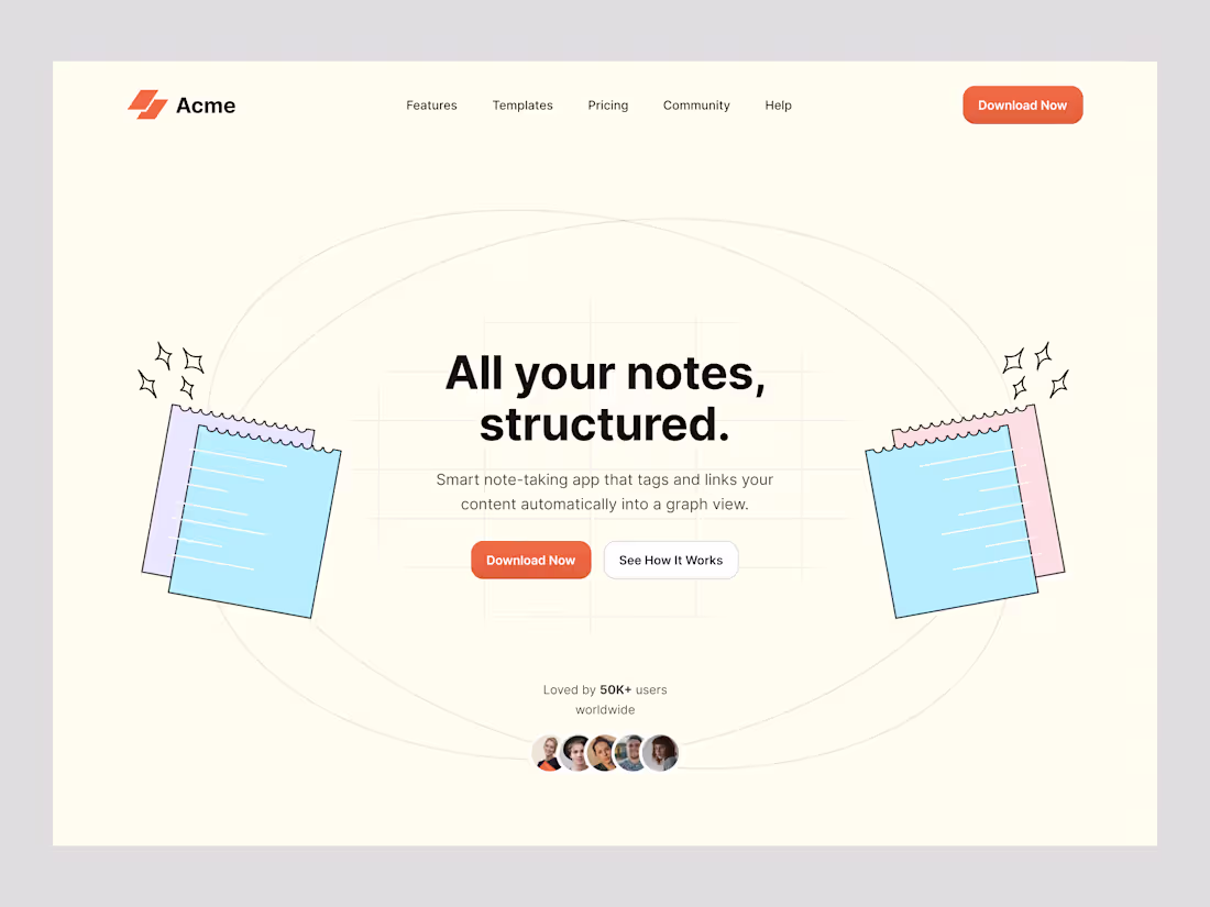 Cover image for Hero section for a notes app