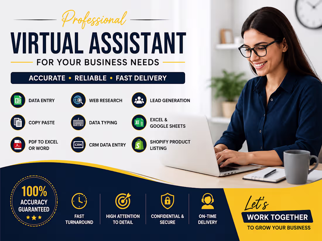 Cover image for I will do data entry, web research, copy paste & VA tasks