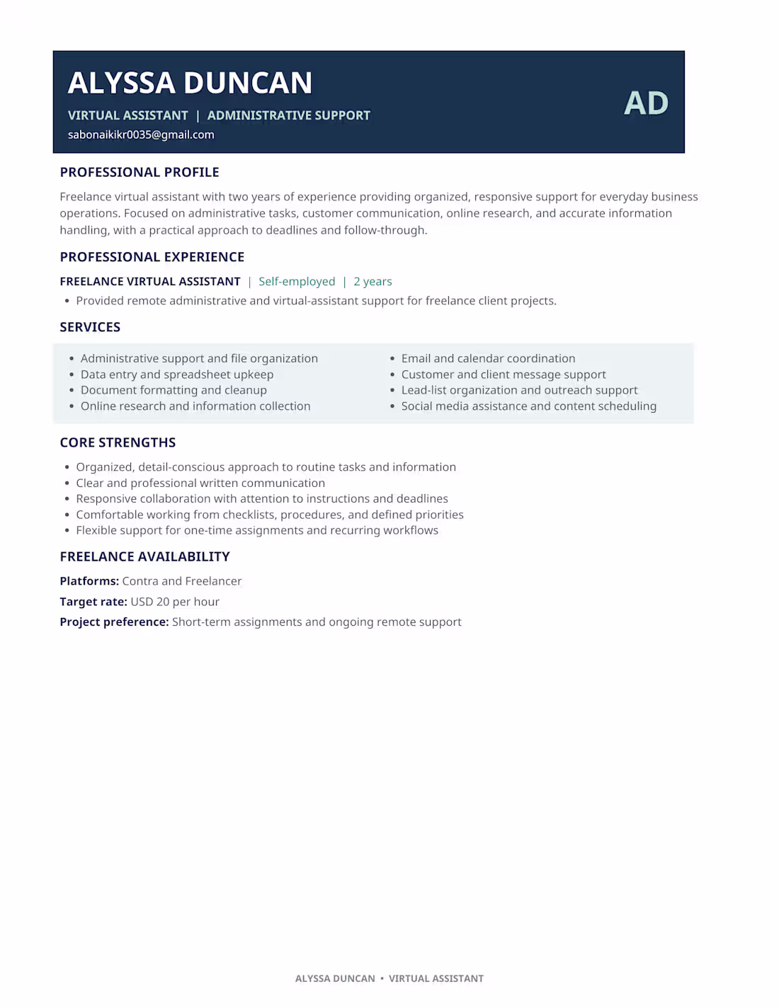 Cover image for Resume — Virtual Assistant
