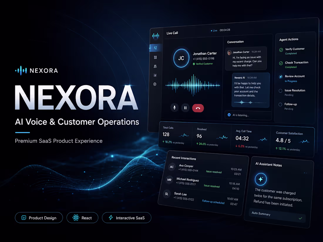 Cover image for NEXORA — AI Voice & Customer Operations SaaS Template