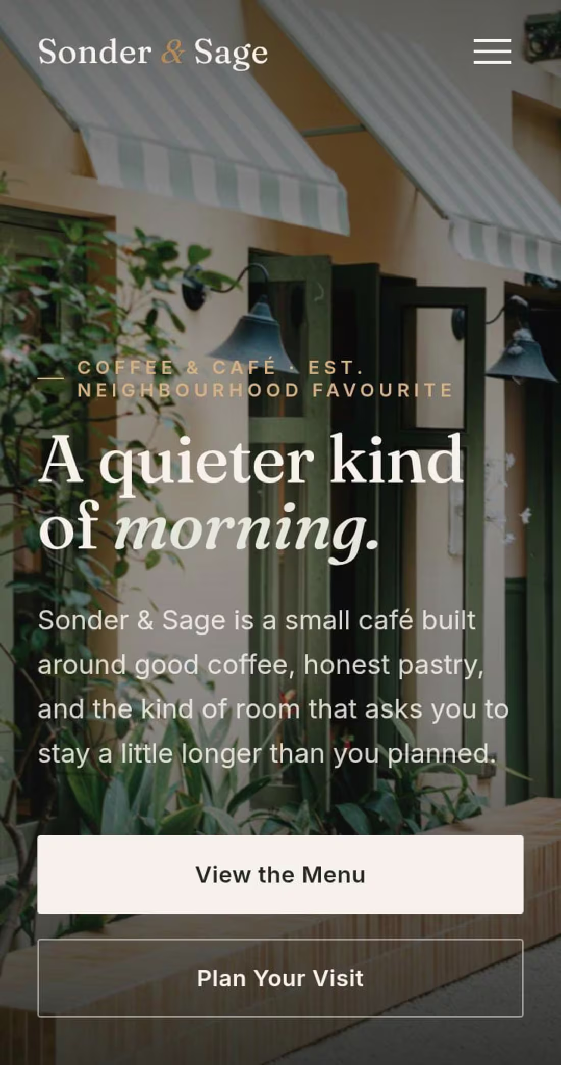 Cover image for :Café website hero section — warm photography with editorial...