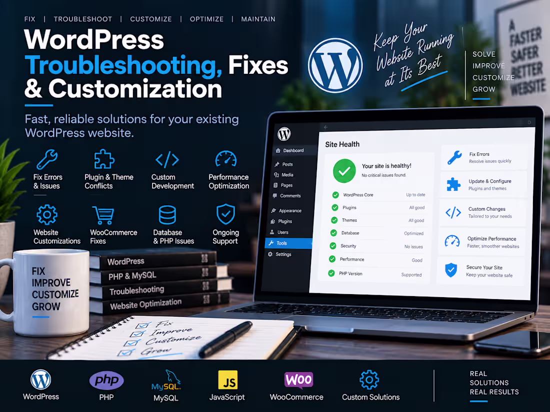 Cover image for WordPress Troubleshooting, Fixes & Customization