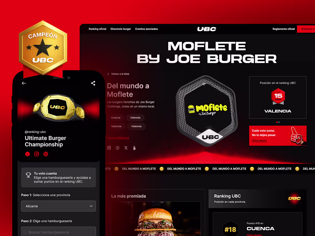Cover image for Brand, website and app flows for Spain's burger league