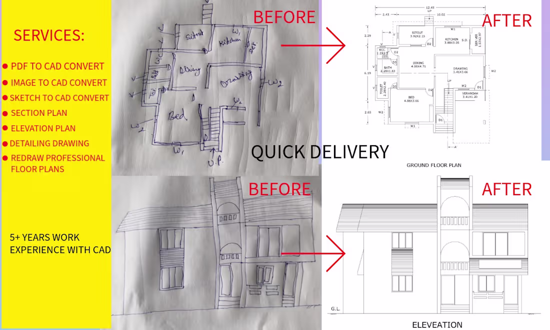 Cover image for Residential House Plan with Elevation & Section Design