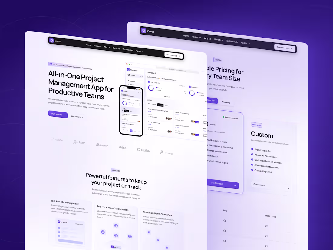 Cover image for Crest App Website Template Development