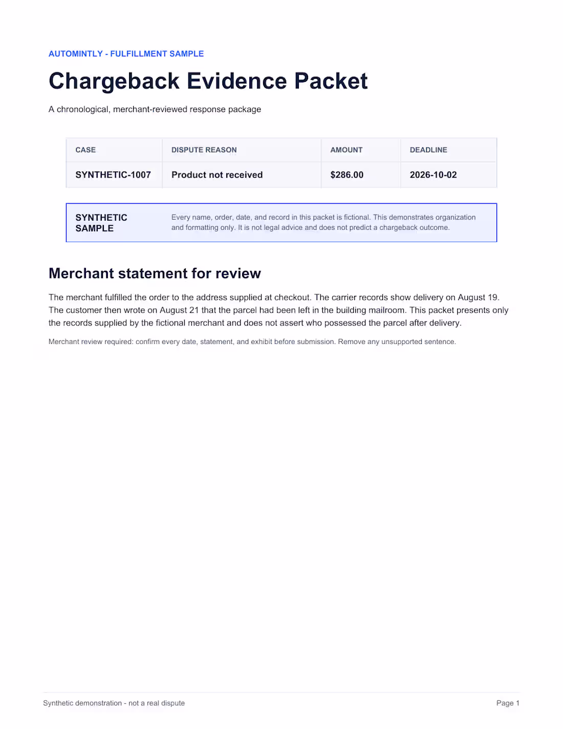 Cover image for Shopify Chargeback Evidence Packet