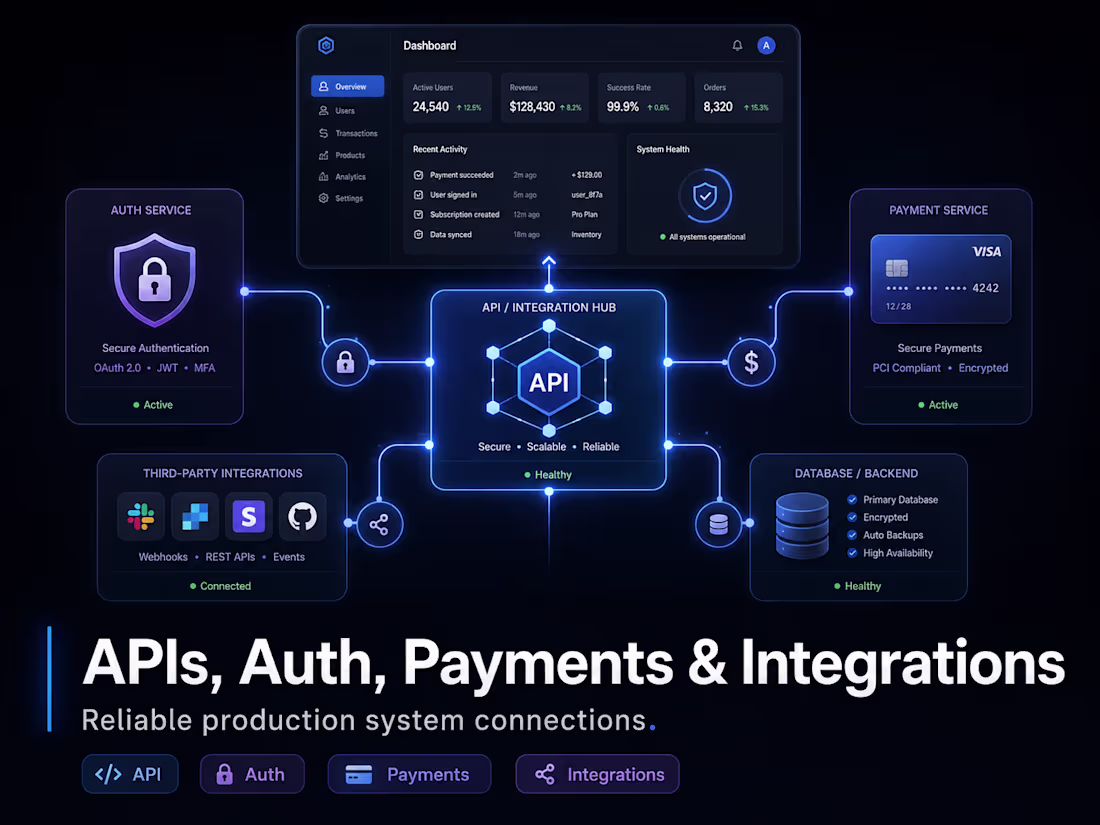 Cover image for API, Authentication, Payment & Integration Implementation