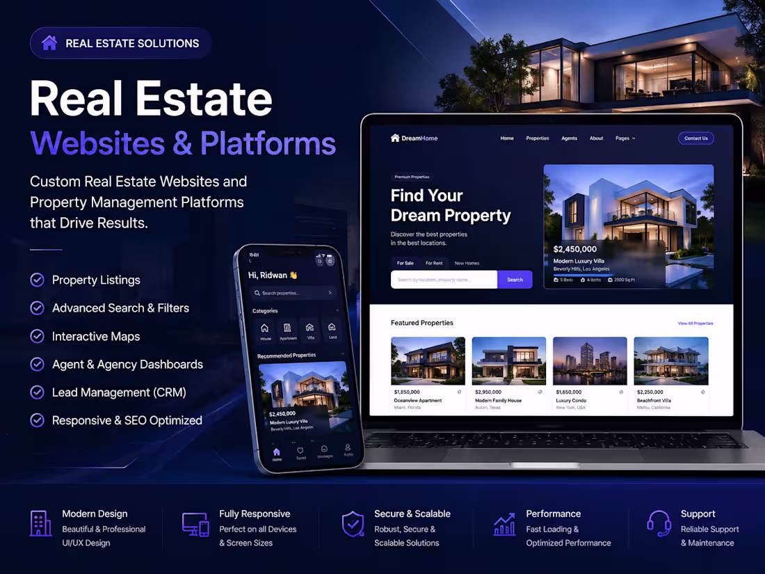 Cover image for real estate booking mobile app, property management website