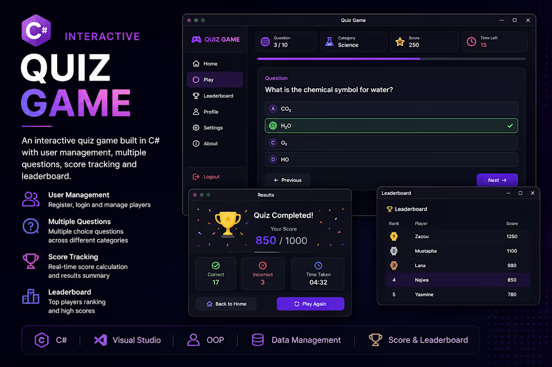 Cover image for Interactive Quiz Game 🎮
Developed an