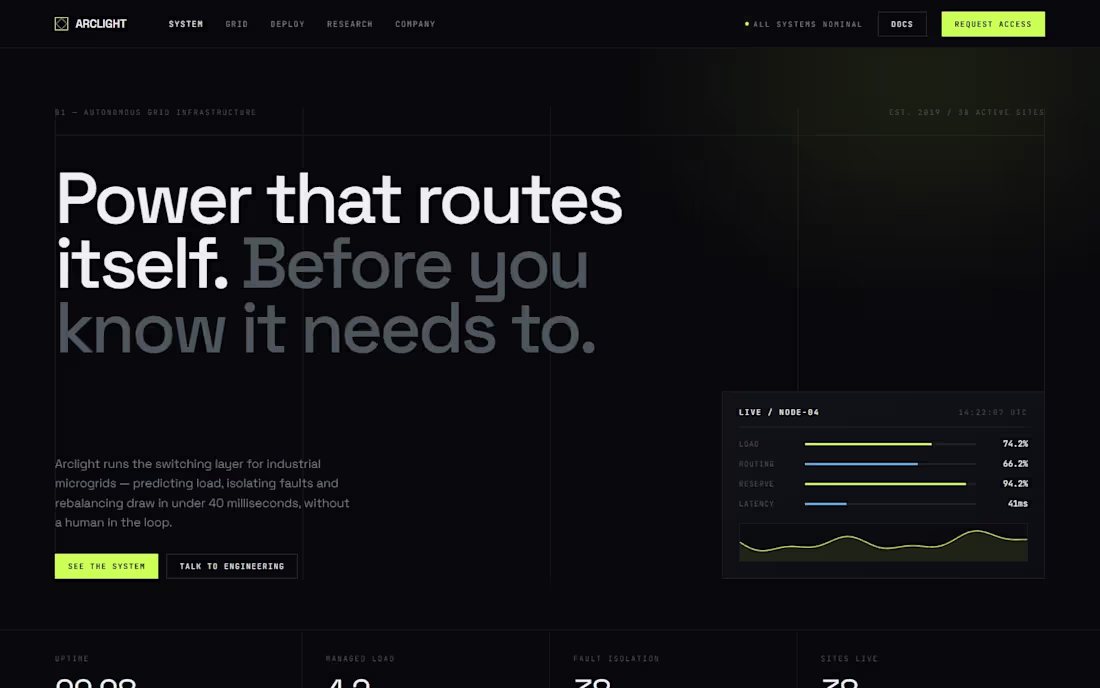 Cover image for Arclight — B2B Grid Infrastructure Site (Technical Dark UI)