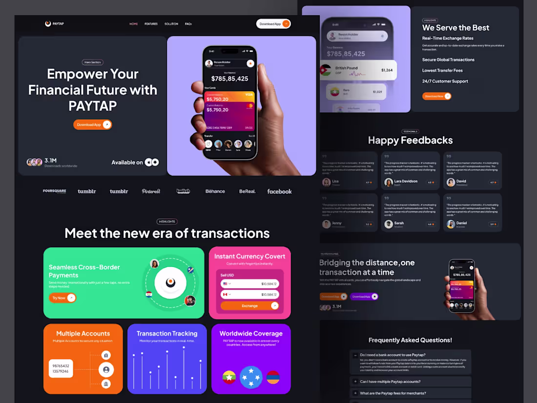 Cover image for Paytap Fintech App Landing Page Design