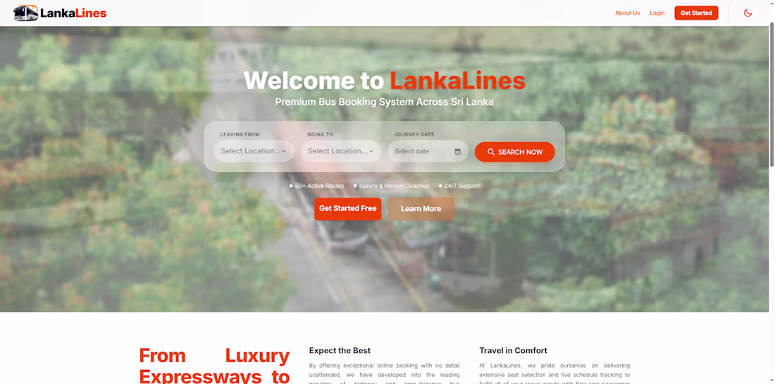 Cover image for LankaLines - Online Bus Booking Platform