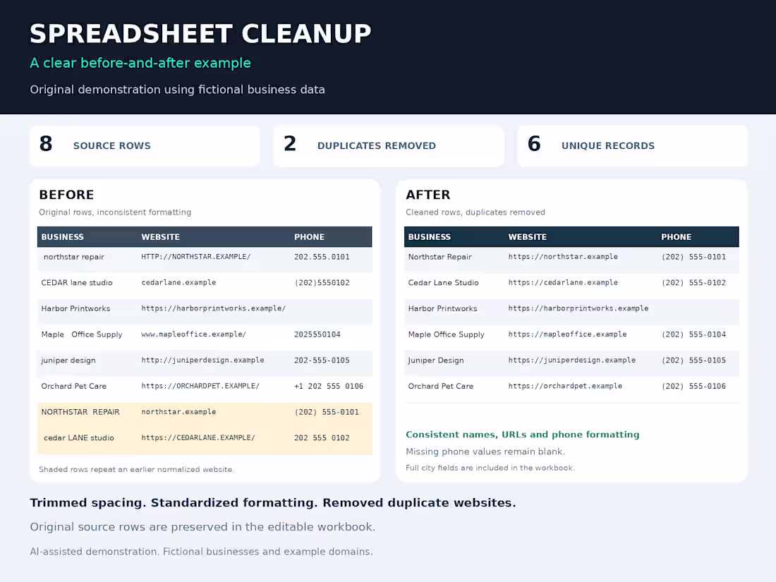 Cover image for CSV Cleanup Demonstration: 8 Rows to 6 Unique Records