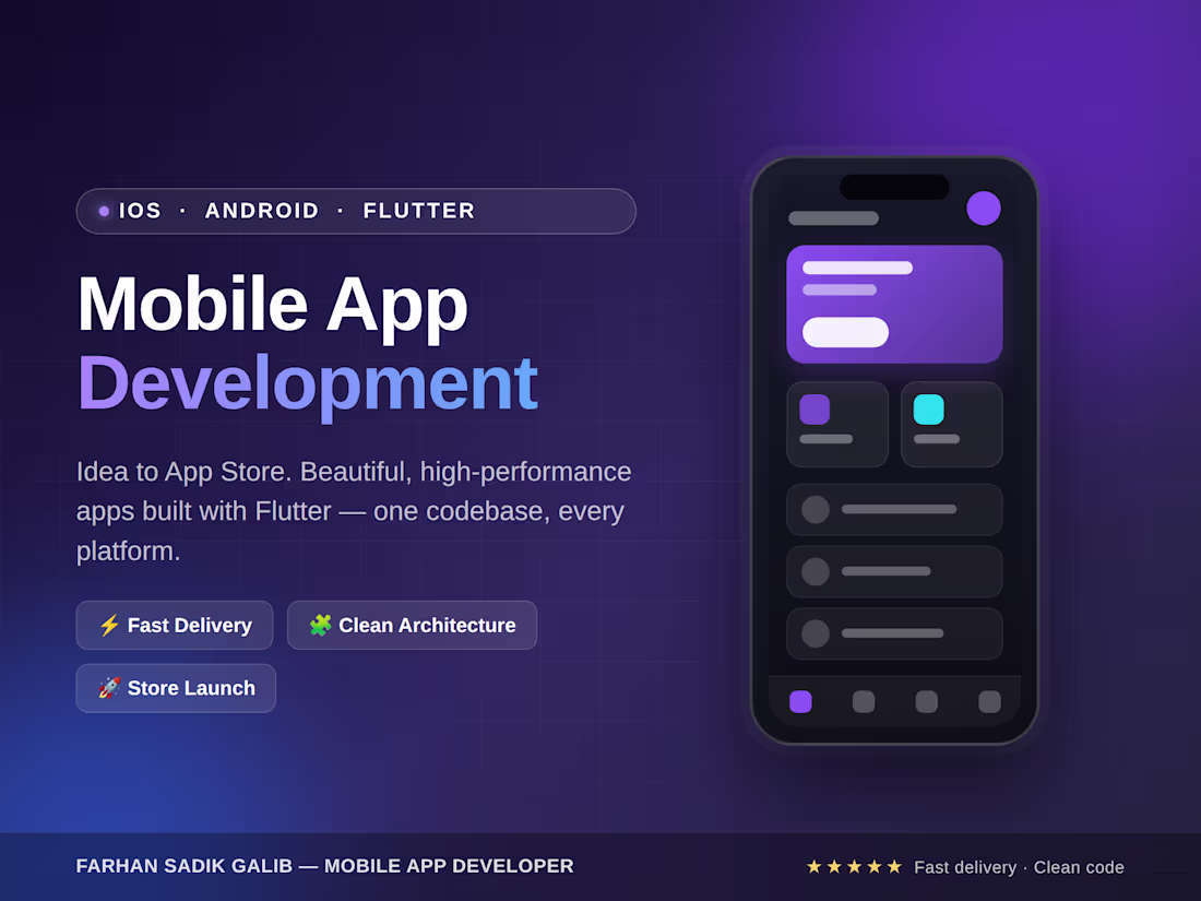 Cover image for FLUTTER APP DEVELOPMENT | IOS & ANDROID | IDEA TO LAUNCH