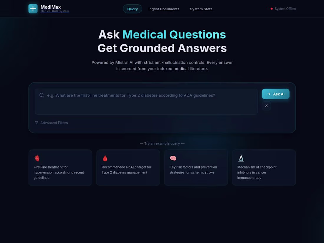 Cover image for MediMax — Medical AI RAG System