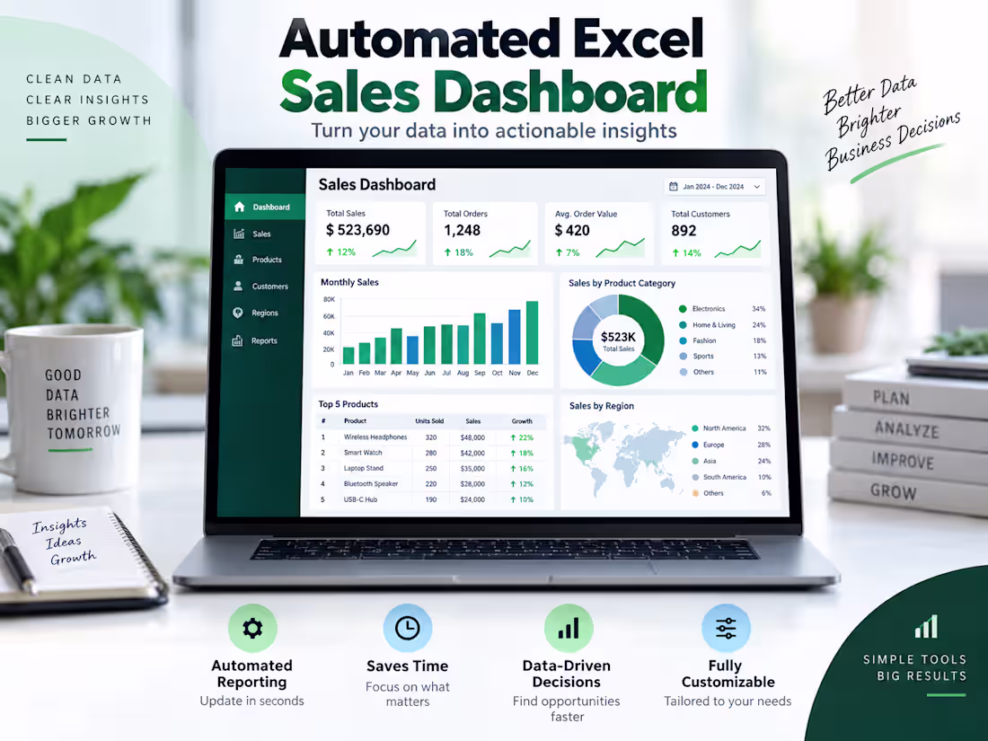 Cover image for Automated Excel Sales Dashboard &