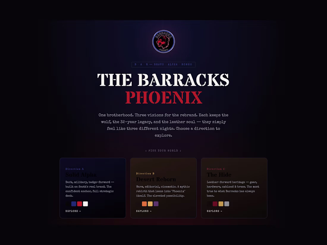 Cover image for The Barracks — Three-Direction Brand Rebrand