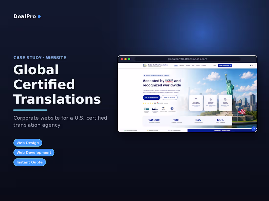 Cover image for Certified Translation Agency — Instant Quote Website