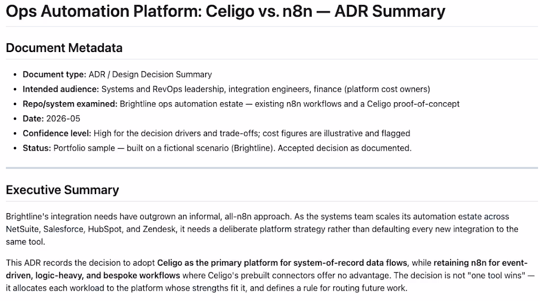 Cover image for Celigo vs. n8n (ADR)