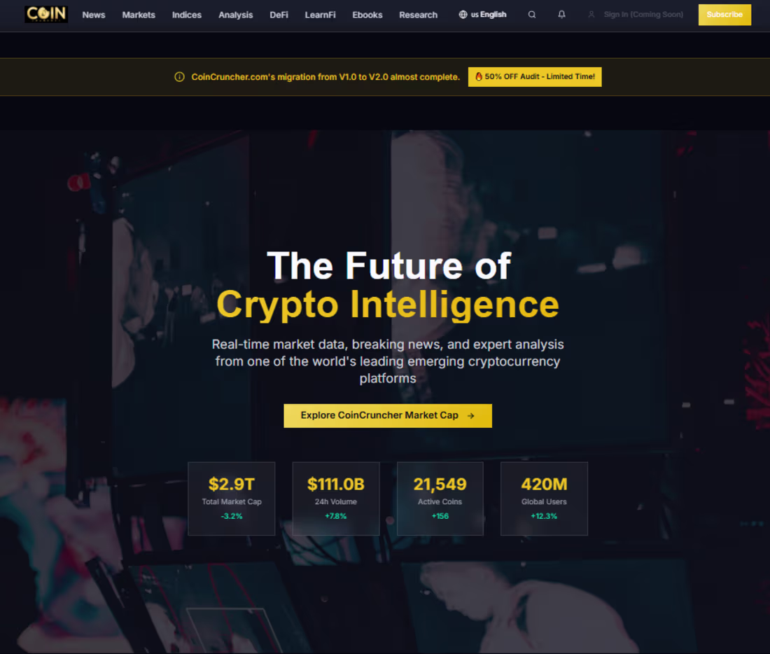 Cover image for Coincruncher.com (https://Coincruncher.com) Crypto media pla...