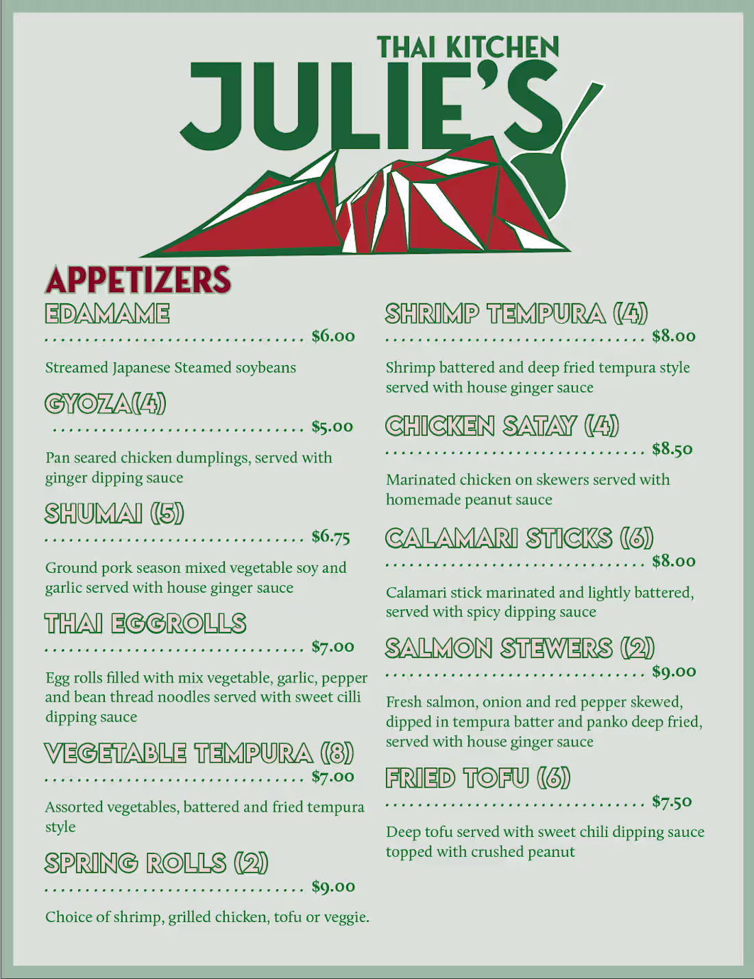 Cover image for Julie's Thai Kitchen - Menu & Logo