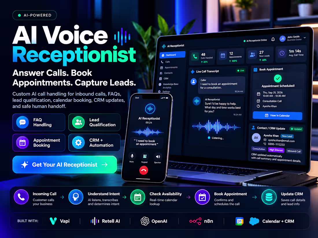 Cover image for AI Voice Receptionist & Appointment Booking Agent