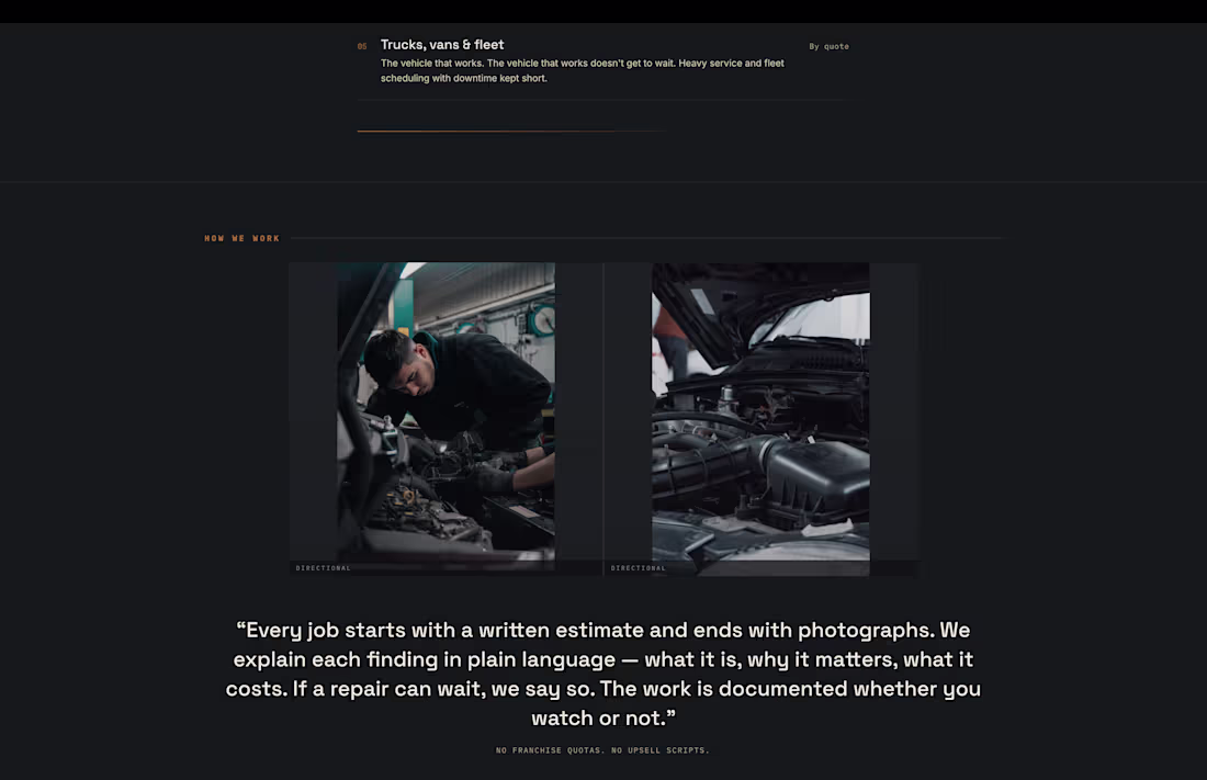 Cover image for website made for a mechanic based in Texas