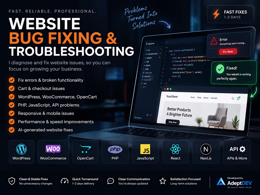 Cover image for Website Bug Fixing & Troubleshooting