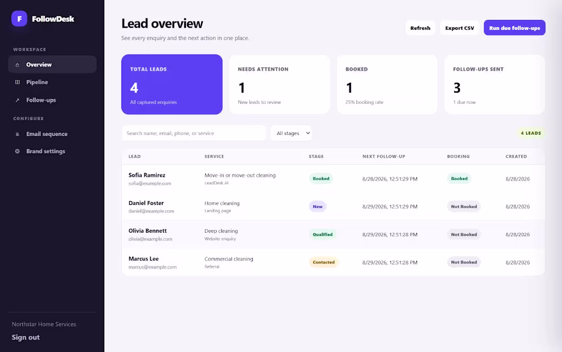 Cover image for FollowDesk: Automated Lead Follow-Up and Booking CRM