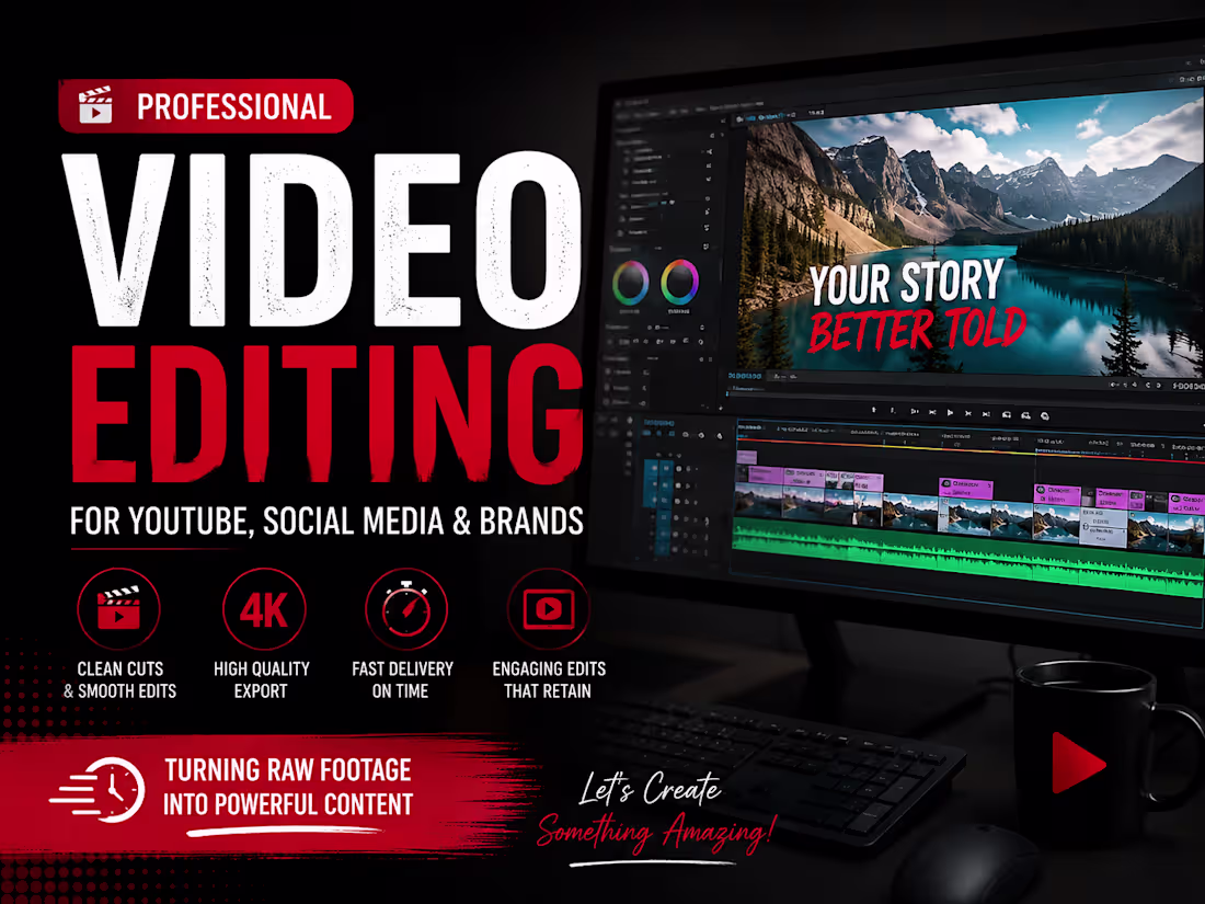 Cover image for Professional Video Editing for YouTube, Social Media & Brands