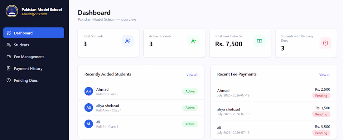 Cover image for Pakistan Model School Management System is a modern, respons...