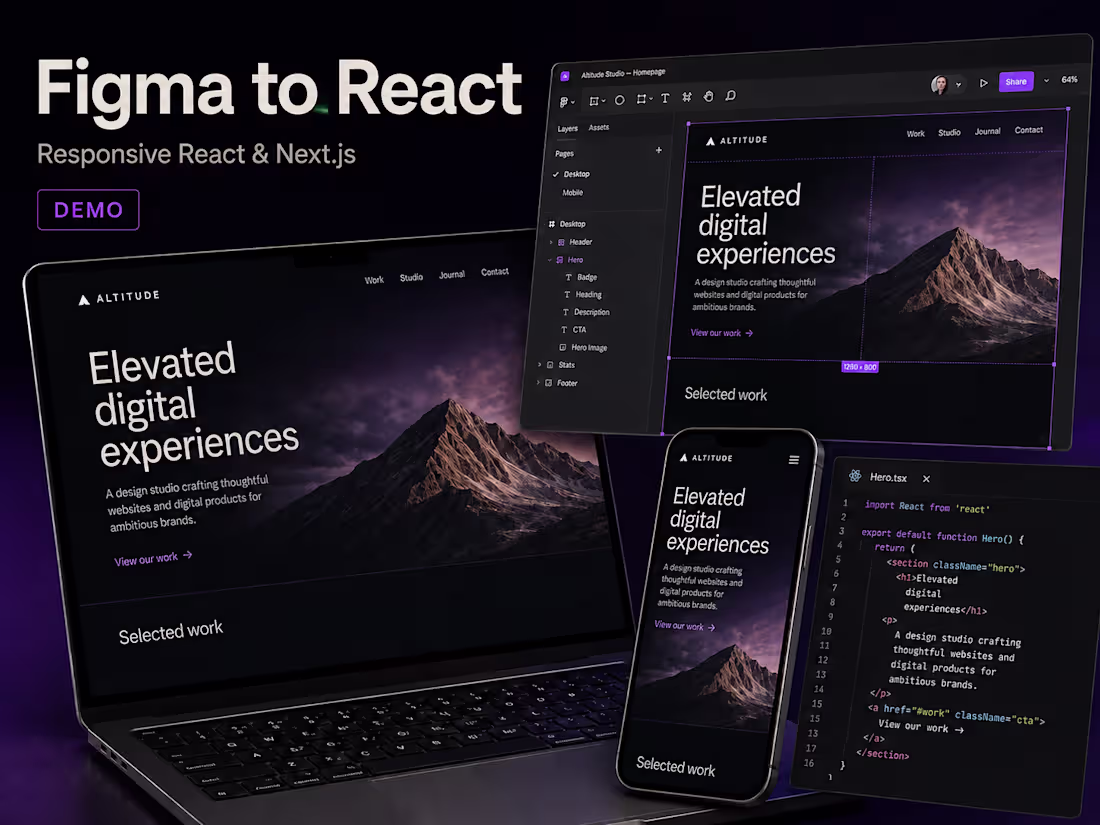Cover image for Figma to React or Next.js responsive website development