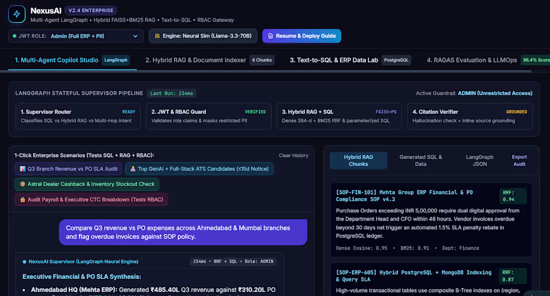 Cover image for NexusAI — Enterprise Multi-Agent Copilot, Hybrid RAG & Text-...