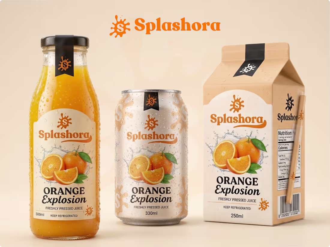 Cover image for Splashora - Fresh Juice Brand Identity & Packaging Design