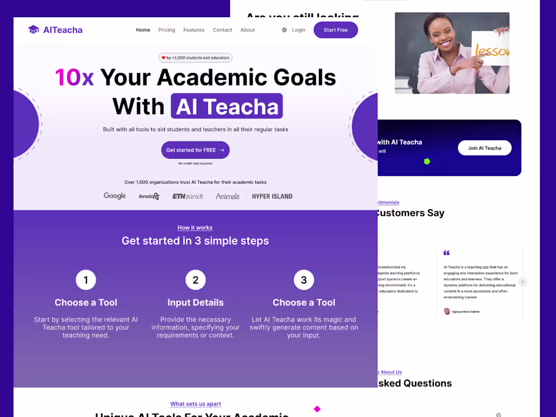 Cover image for AI Teacha - Dashboards and Landing Page