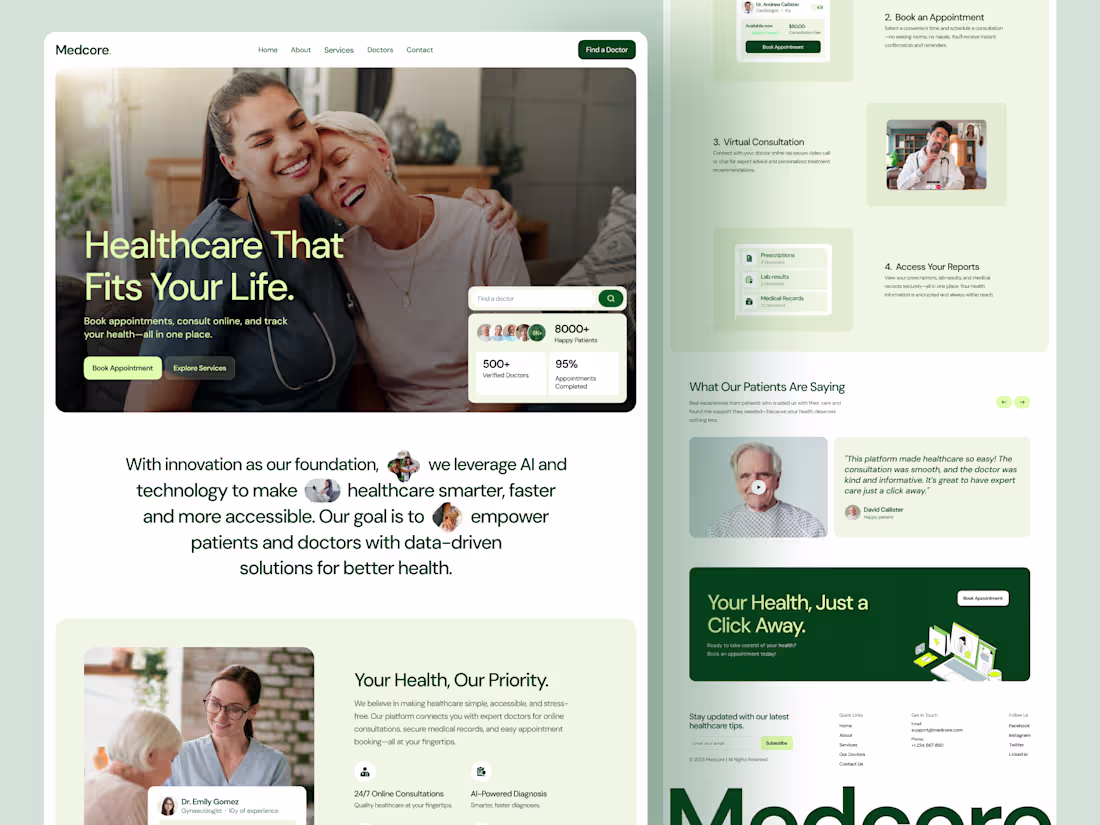 Cover image for Medcore - healthcare website homepage