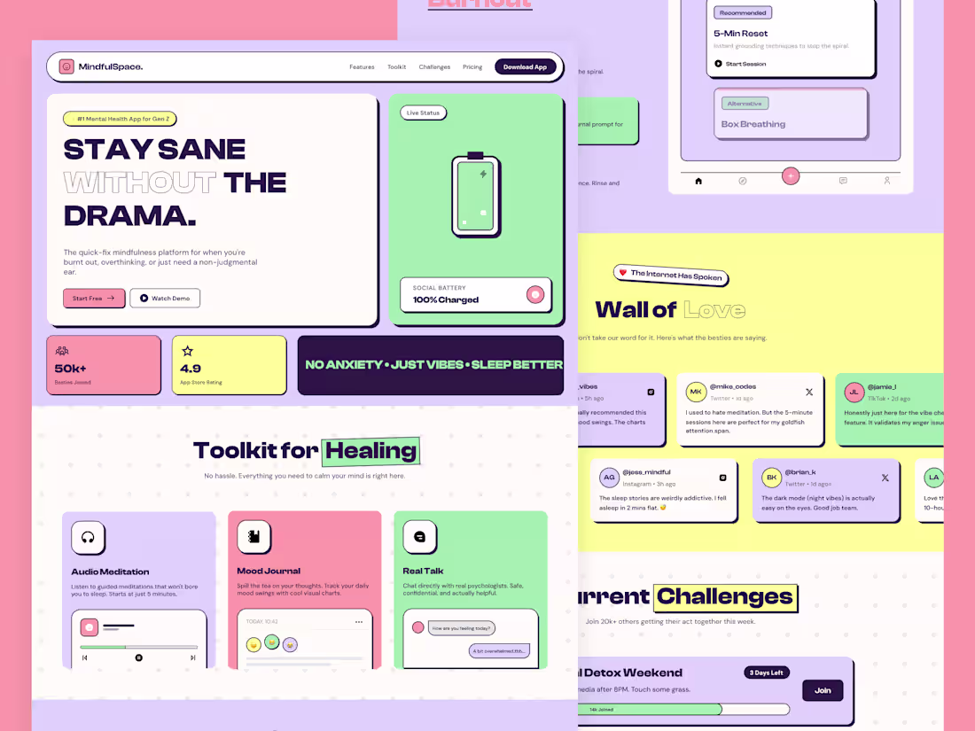Cover image for MindfulSpace, Landing Page for a Mindfulness App