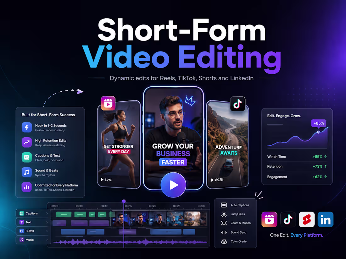 Cover image for Short-Form Video Editing for Reels, TikTok & Shorts
