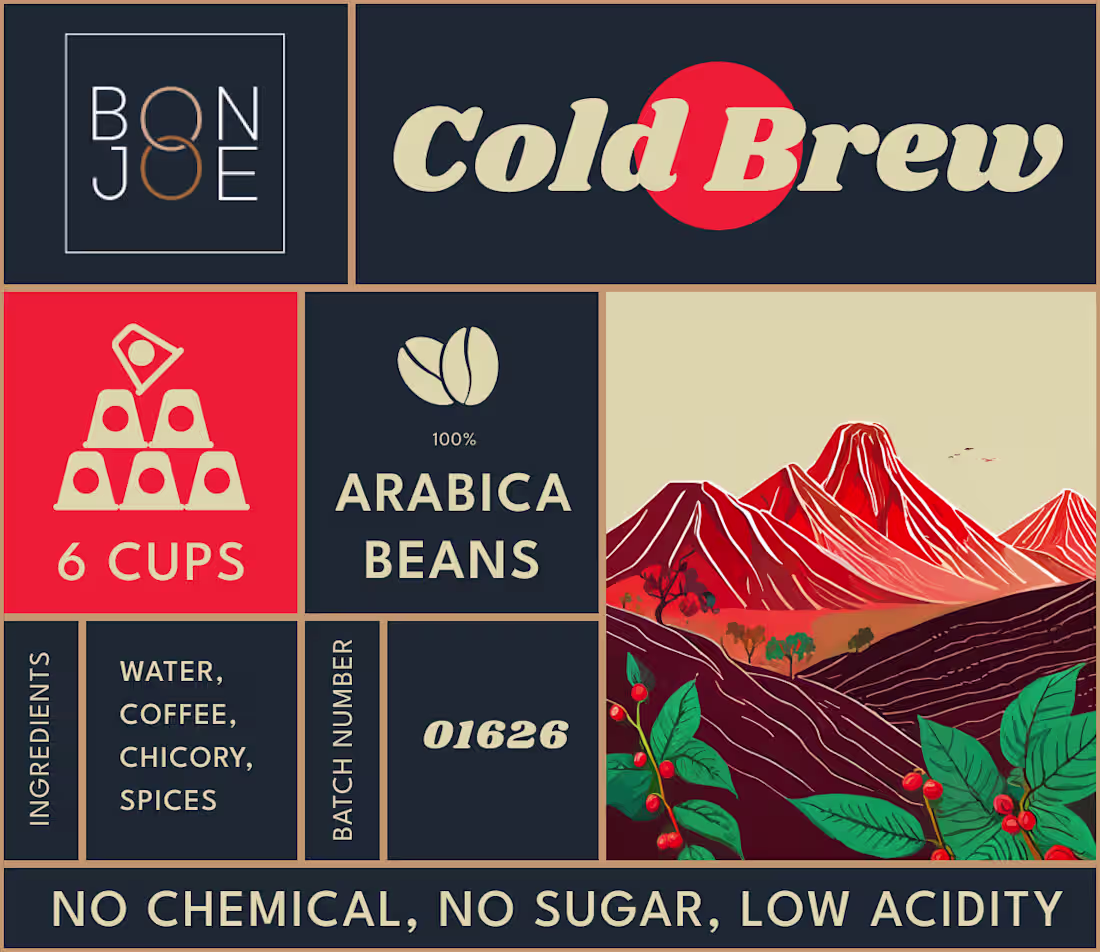 Cover image for Coffee bottle packaging in an illustrative style.