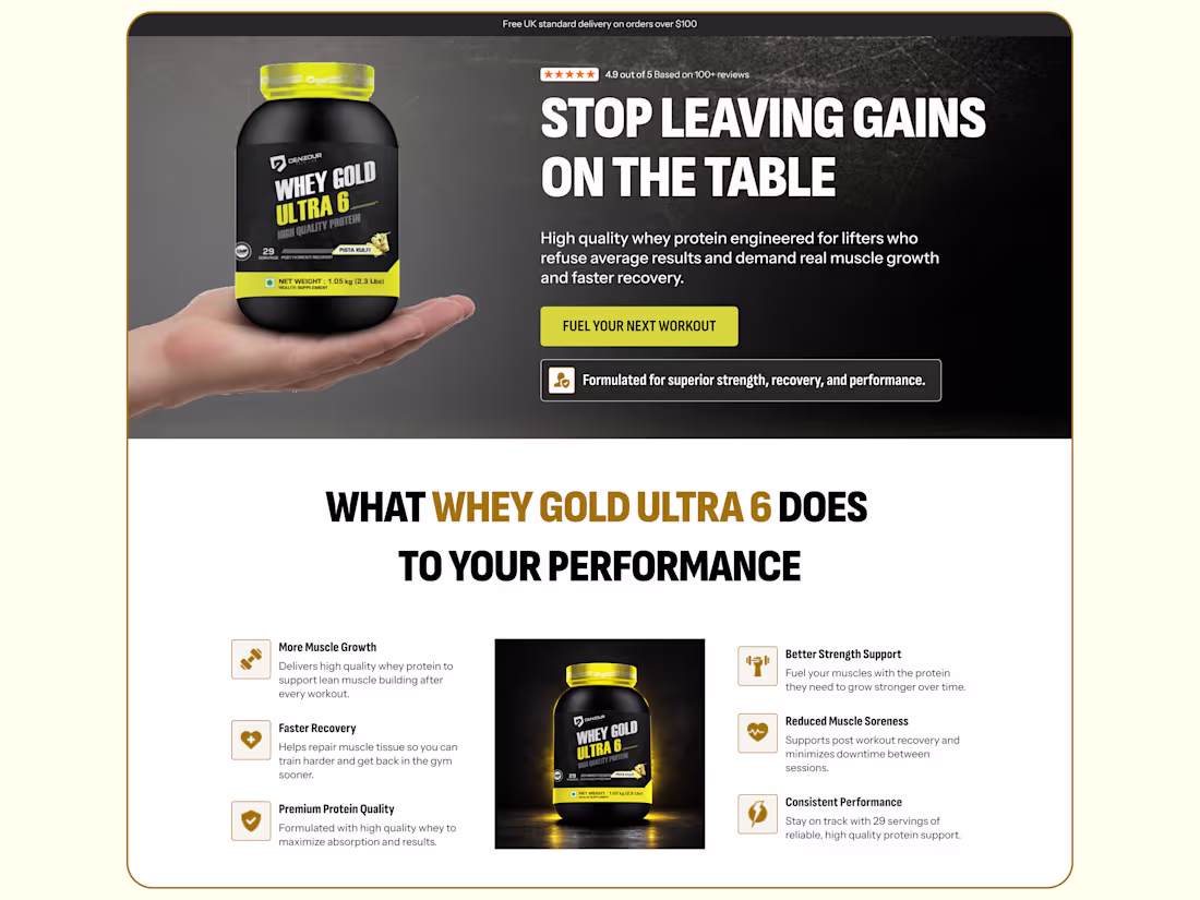 Cover image for Whey Gold Ultra 6 Landing Page Design