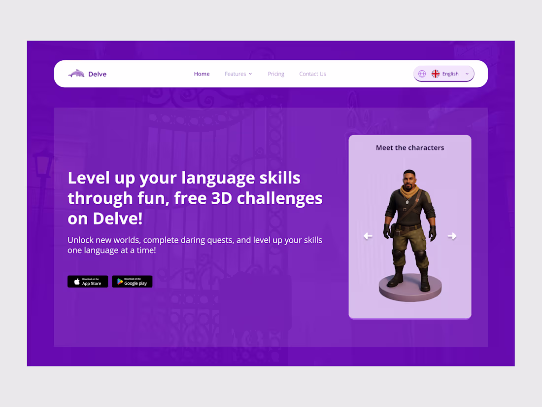 Cover image for  Delve – Language Learning Platform Landing Page
