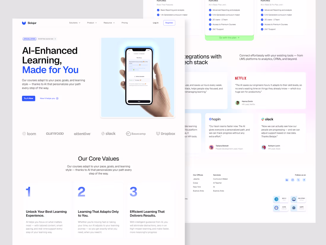 Cover image for Landing Page Design for Belajar AI LMS
