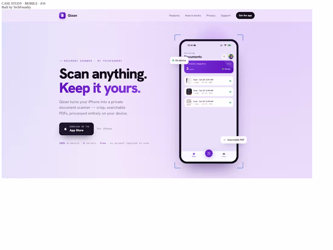 Cover image for Glean — Private, On-Device iPhone Document Scanner