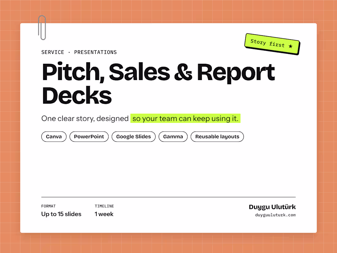 Cover image for Pitch, Sales & Report Decks in Canva, PowerPoint, Slides & Gamma