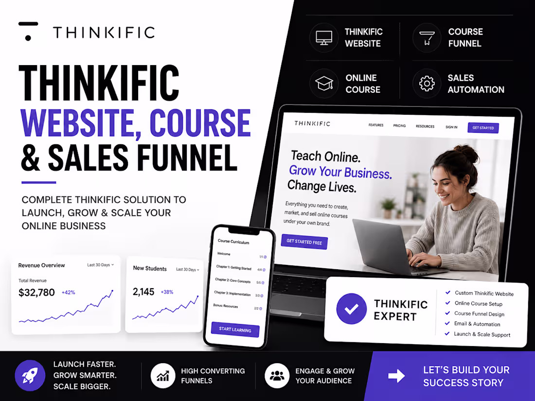 Cover image for Thinkific Website Design | Course Builder | Course Landing Page