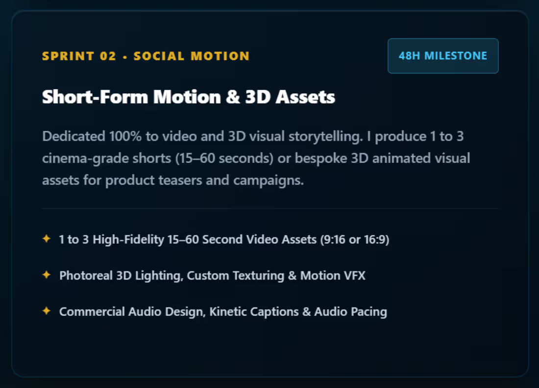 Cover image for Sprint 02: Cinema-Grade 3D Motion & Commercial Visuals