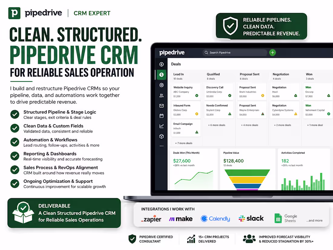 Cover image for You will get a Clean Structured Pipedrive CRM for Reliable Sales