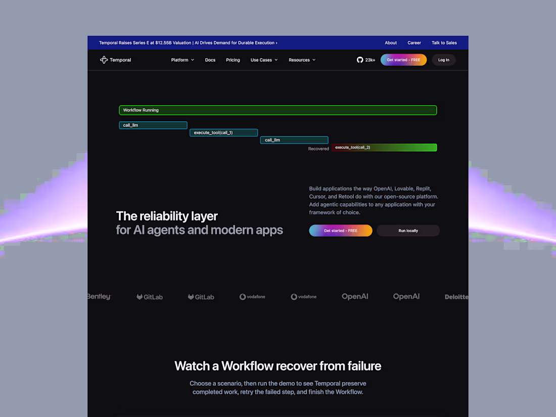 Cover image for @temporalio landing page redesigned from